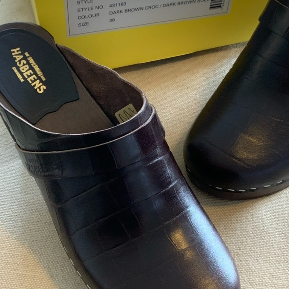 SWEDISH HASBEENS Slip In Brown Crocodile Clog - Women’s Size 37 (= Size 7) NEW - Picture 11 of 13